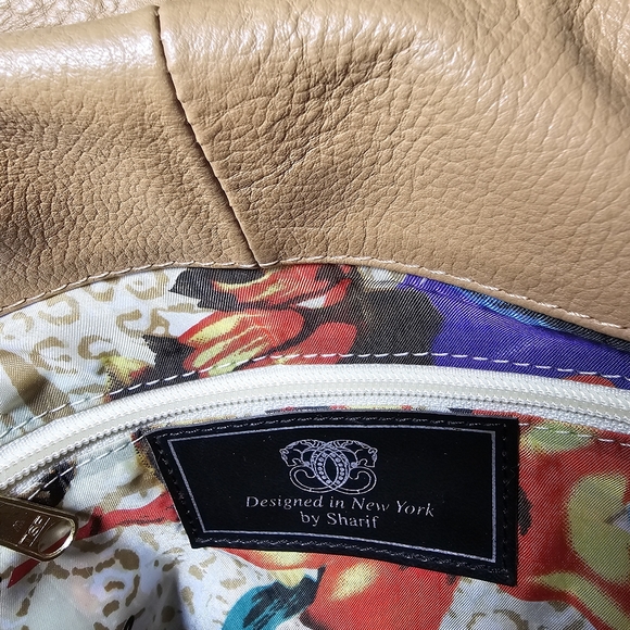 Designed in New York by Sharif Genuine Pebbled Leather Beige & Tan Shoul… - Picture 4 of 14